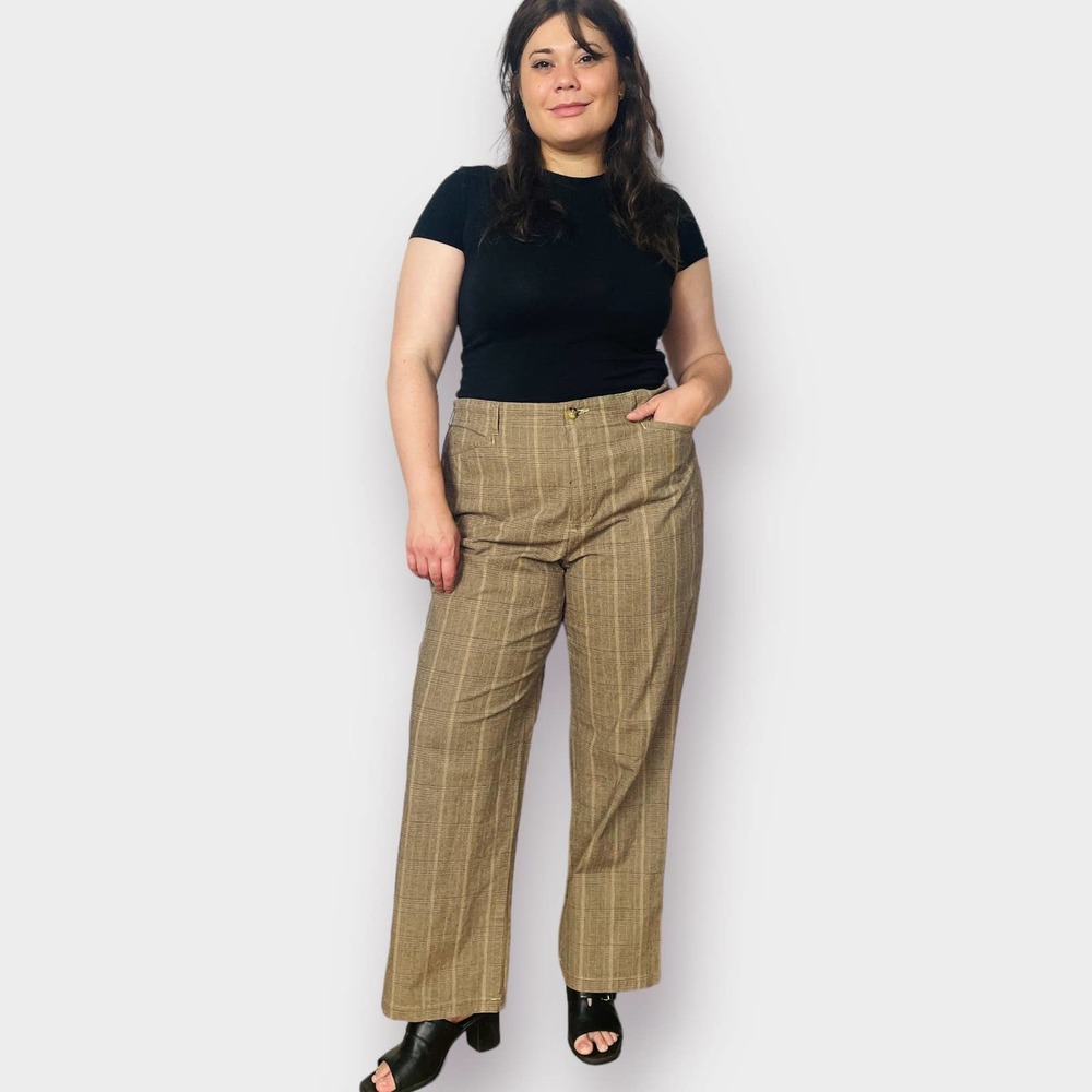 Y2K Tan Plaid‎ Straight Leg Trousers
